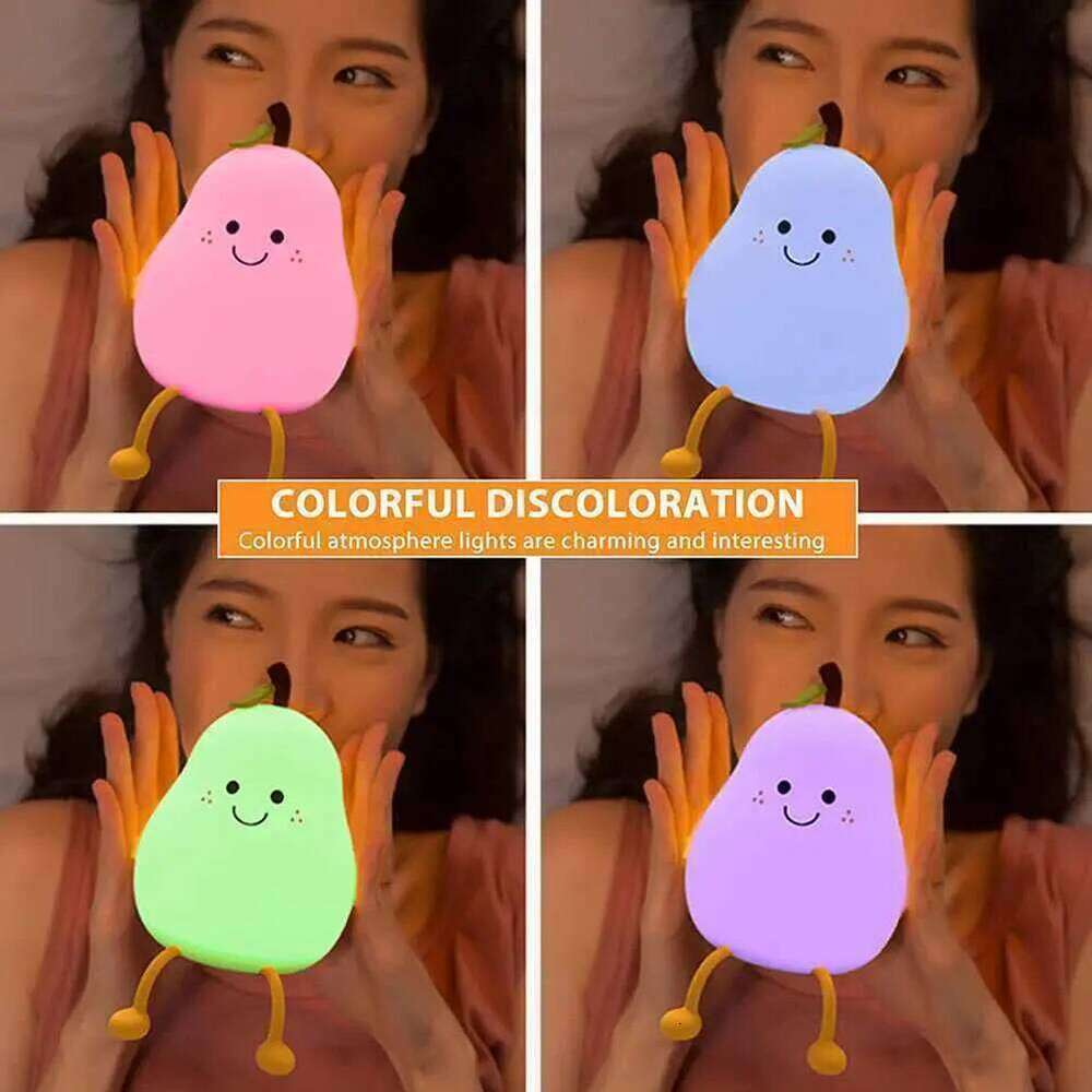 Lights Kids Pear Shaped Cute Silicone Nightlight 7 Colors Dimmable Night Lamp USB Charging for Bedroom Bedside Room Z260127