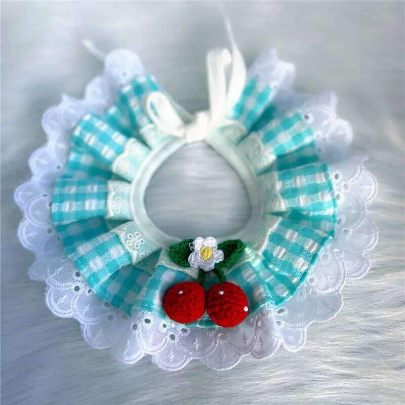 Fashion Cherry Puppy Cat Accessories Print Lace Bibs Adjustable Scarf Neckerchief For Small Dogs Collar Necklace Petshop Product