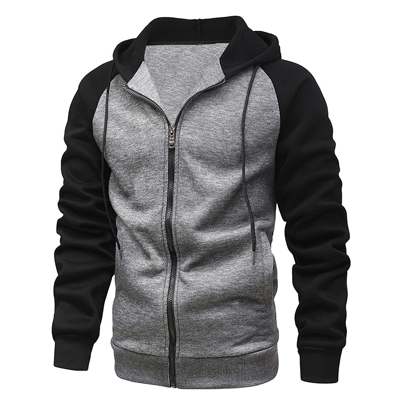 Free Shipping New autumn and winter men's color blocking hoodie coat zipper fleece casual top