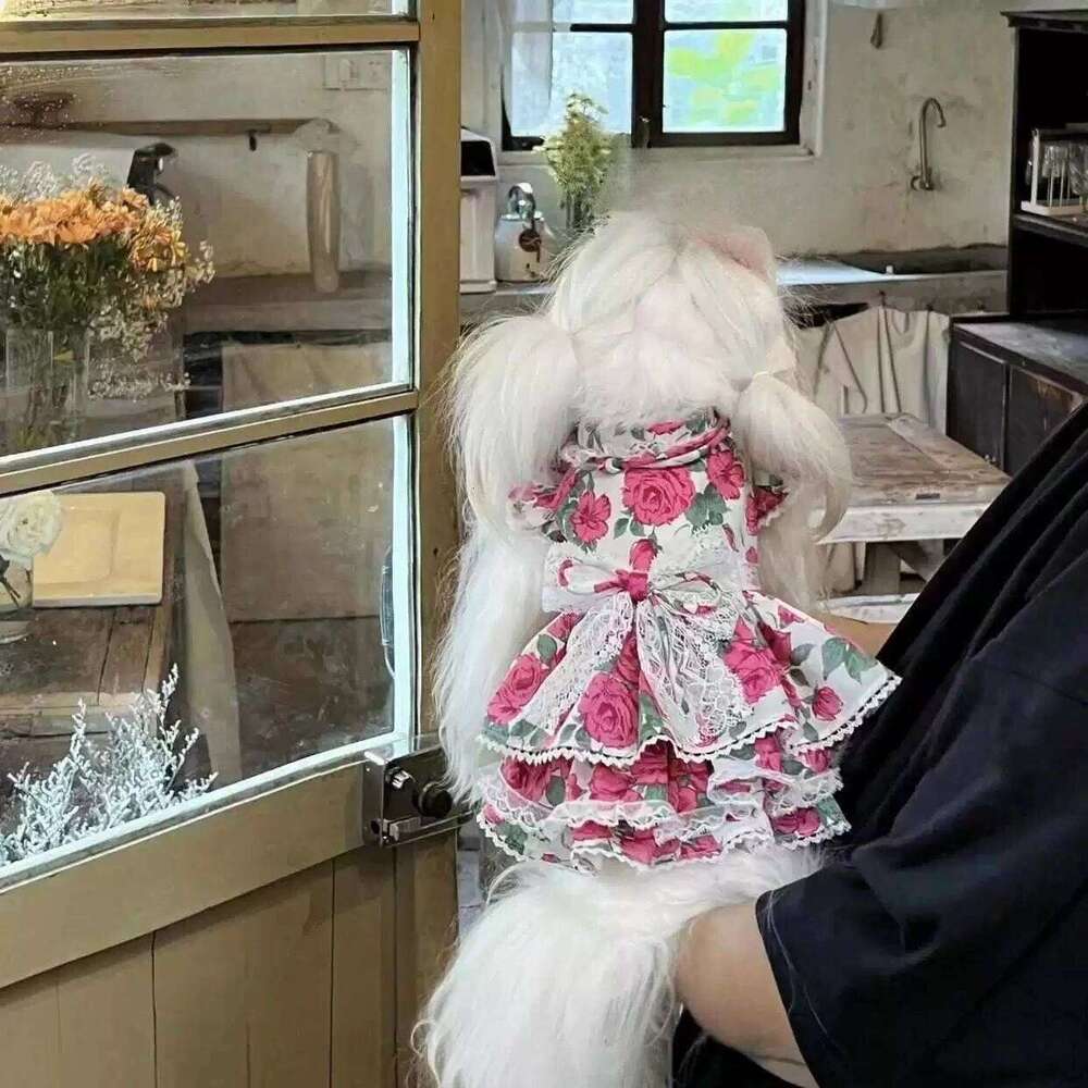 Spring Rose Dress Pet Cat Yorkshire Teddy Romantic Talk Multi Tank Top Dog Clothes for Small Dogs XJ260127