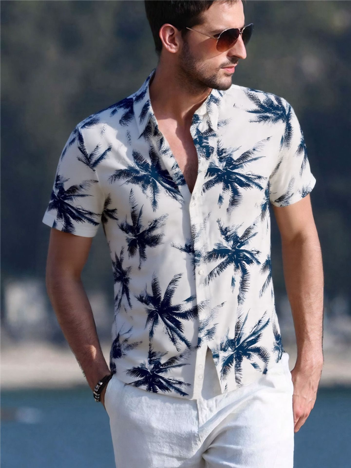 2025 Mens 3D Printed Short Sleeve Shirt Summer Vacation Hawaiian Casual Turn-Down Collar Mens Shirt