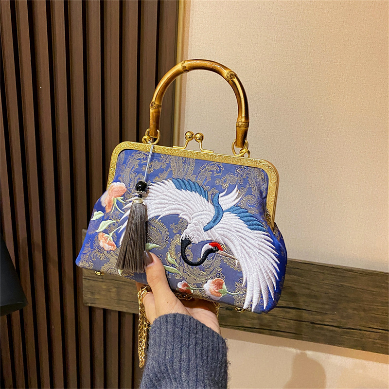 Luxurious Handbag 2026 New Embroidered Jacquard Handbag - Qipao Bag - Antique Handcrafted Chinese Style Bamboo Single Shoulder Crossbody Bag