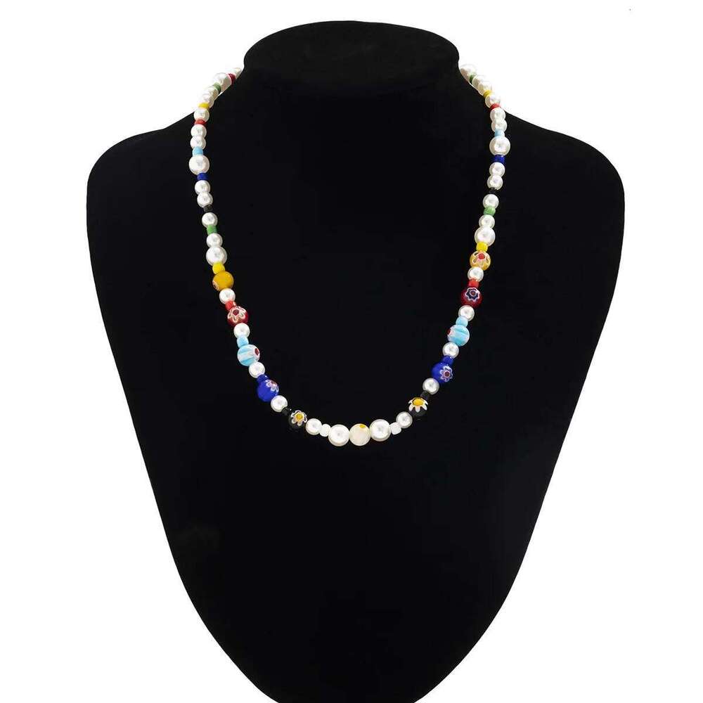 Hip Hop Color Glazed Beads Chain Retro Men Acrylic Pearls Necklaces Bohemian Jewelry Trendy Accessories 26W01127
