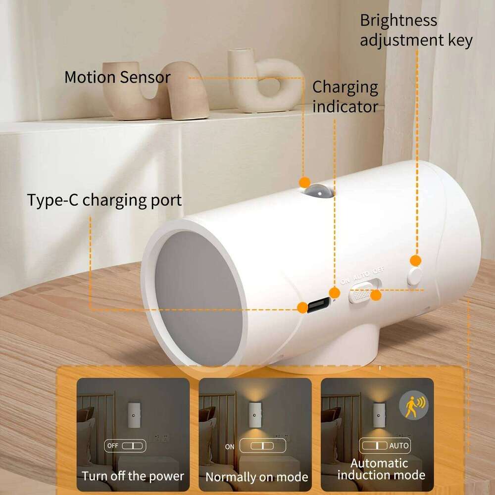 Rechargeable LED Night with Motion Sensor Wall Lamp 3 Modes Indoor Magnetic Staircase Light Z260127