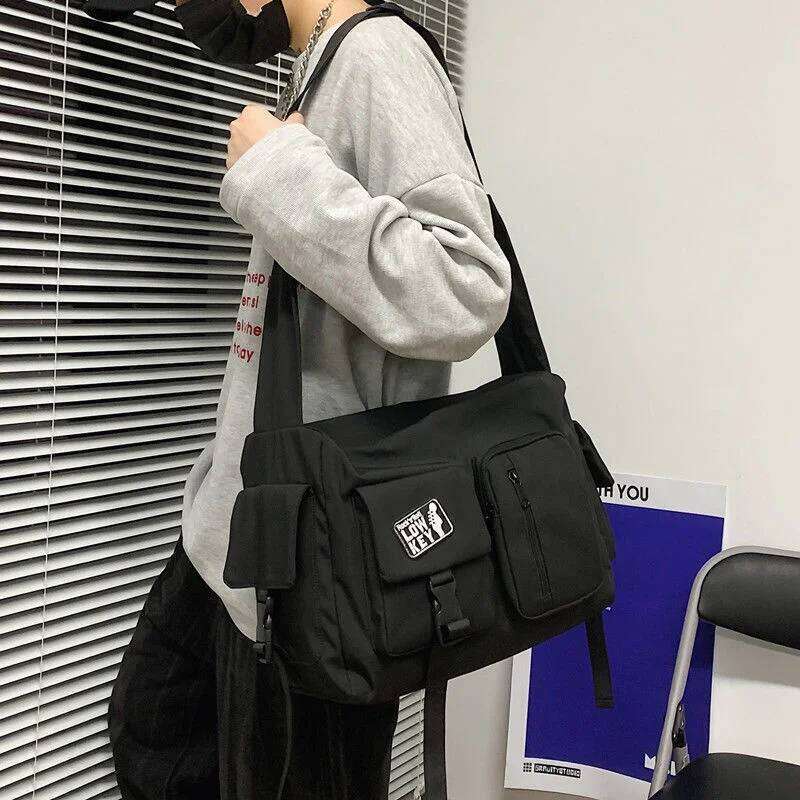 Shopper Nylon Shoulder Gothic Black Crossbody Messenger Tote Bags For Men Women's Hip Hop Techwear Satchel Waist Goth Postman