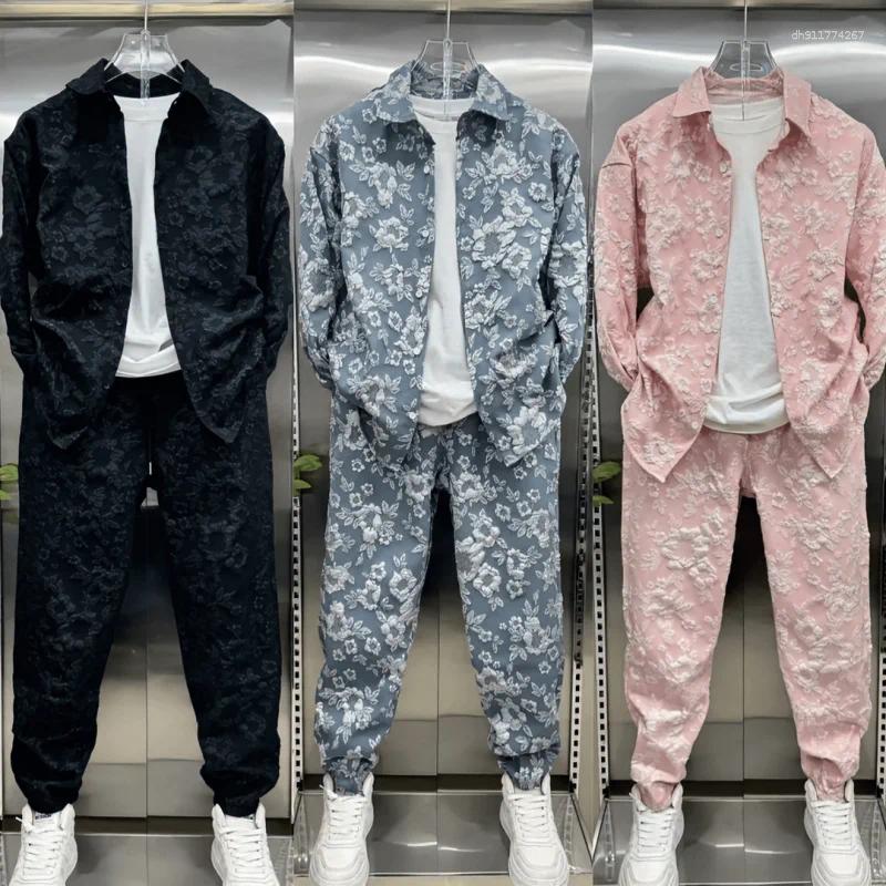 Men's Tracksuits Autumn Casual Embossed Printed Shirt Set Fashionable Coat And Trousers Two-piece Couple's Complete 2 Pieces