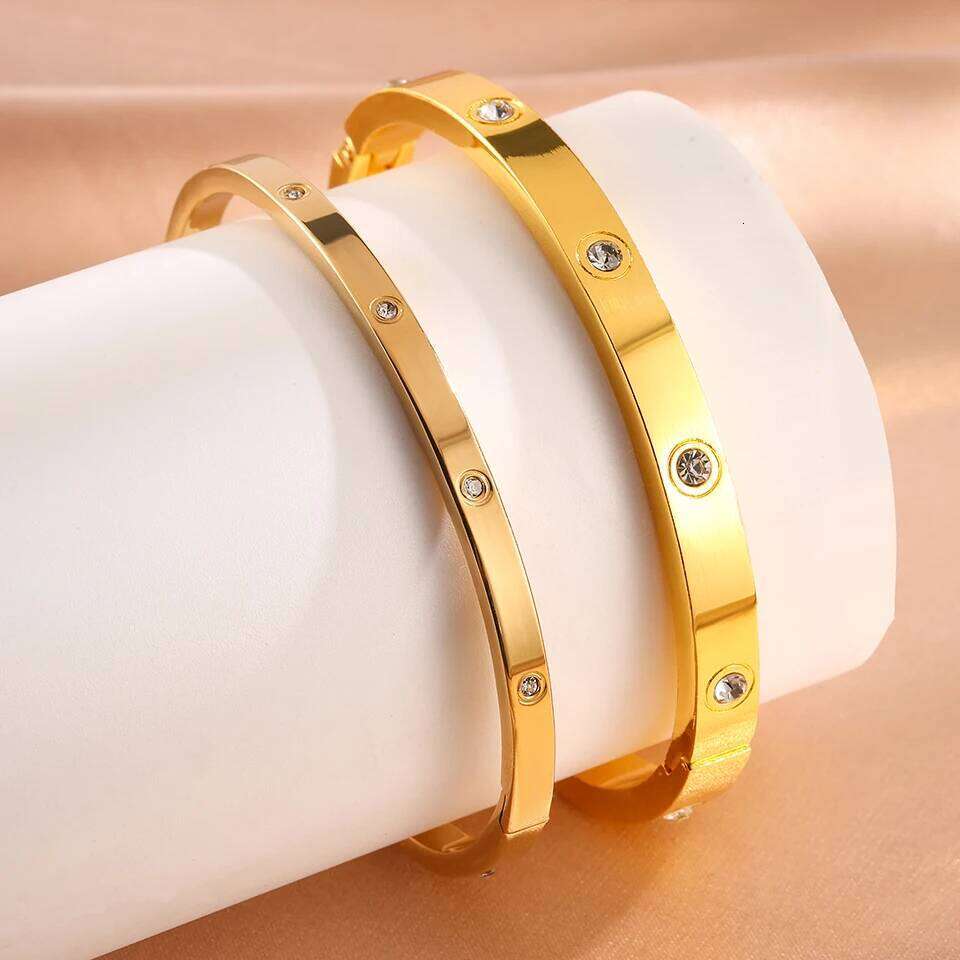 Minimalist Stainless Steel Bracelet With Round Zircon Inlay Fashion Jewelry Accessory Silver/Gold/Rose Gold For Daily Wear Gifts XJ260127