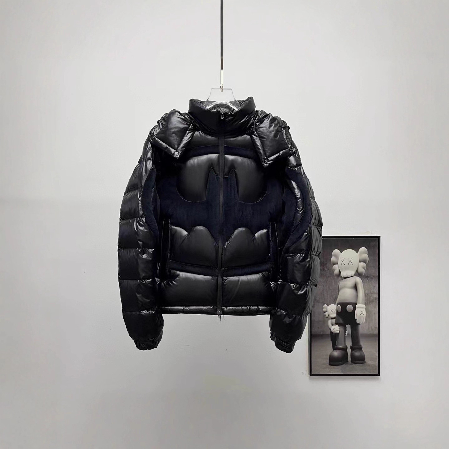 Down Jacket Batman Men's Collaboration Black Hooded Coat Thickened Warm