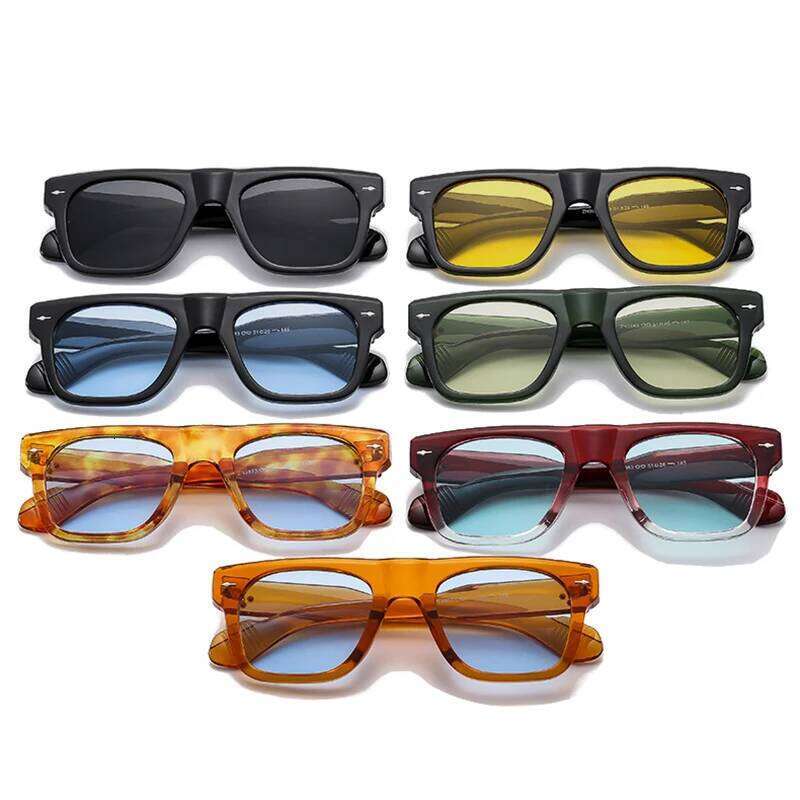 SO&EI Ins Popular Fashion Square Women Sunglasses Retro Clear Ocean Lens Shades UV400 Men Rivets Punk Yellow Blue Sun Glasses Z260127