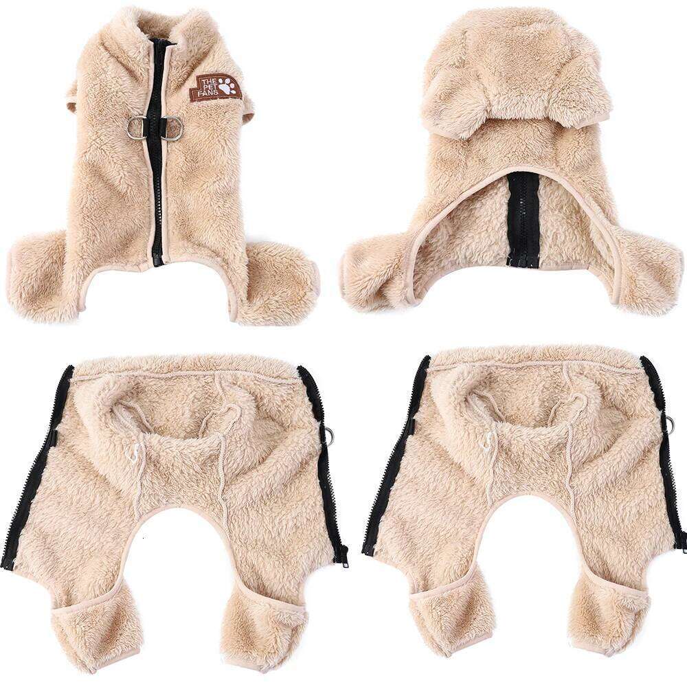 Soft Fleece Clothes Winter Four Legs Covered Plush Pet Coat D-Ring Zipper Puppy Jacket Autumn Overall For Small Middle Dog XJ260127