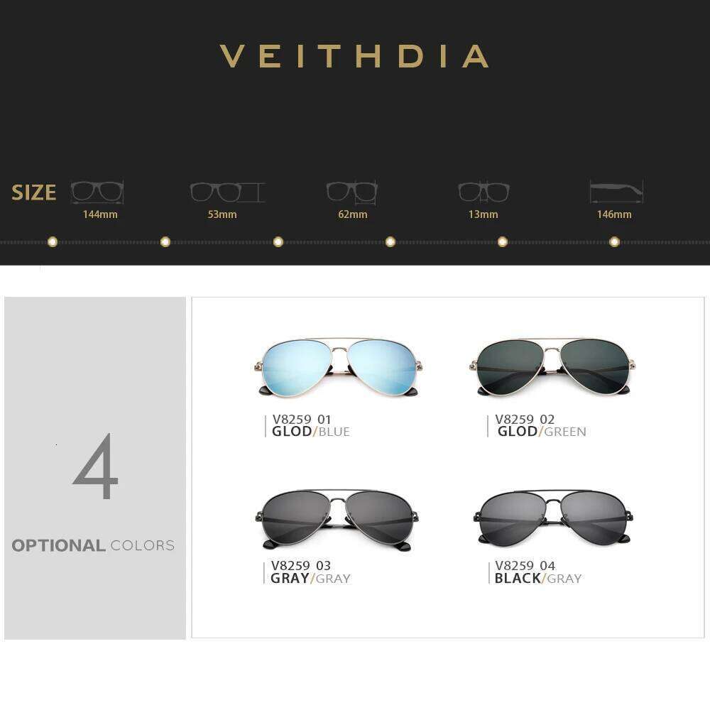 VEITHDIA Brand Sunglasses Classic Fashion Men Women Polarized Mirror UV400 Lens Outdoor Eyewear Accessories For Male/Female 8259 Z260127