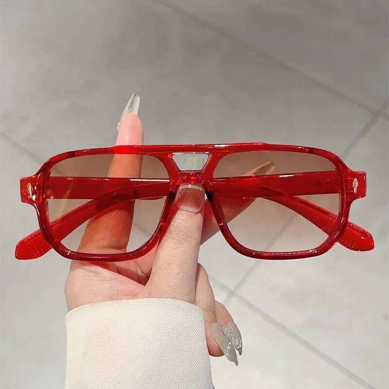 Vintage Double Bridges Men Square Sunglasses Fashion Green Ocean Lens UV400 Eyewear Women Trending Rivets Sun Glasses Z260127