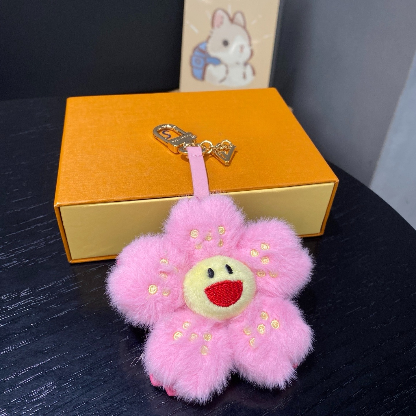 Designer Keychains Bag Charm for Women Sweet Cherry Blossom Plush Bag Pendant Fluffy Ball Hanging Decoration Bag Accessories Red Color Key Chain