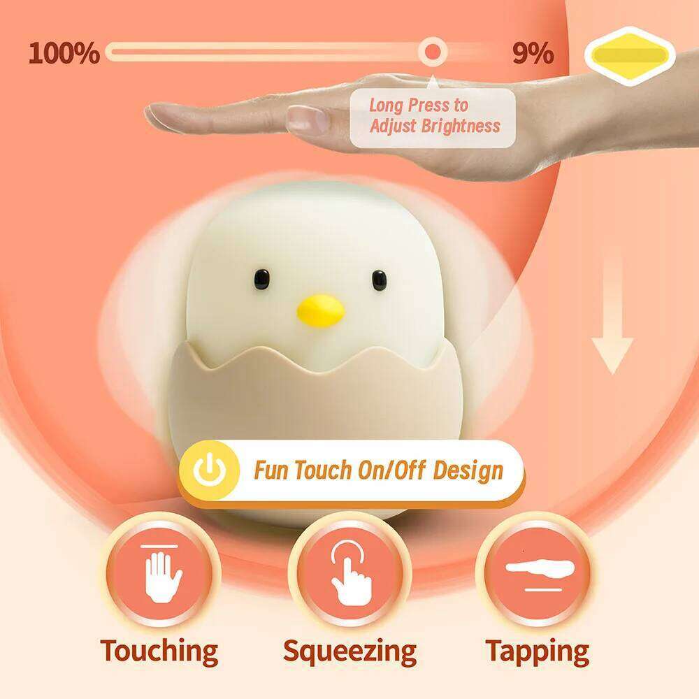 Duck Silicone Night Light for Children With Timer Usb Rechargeable Dimming Touch Lamp Sleeping Bedroom Cartoon Animal Decor Gift Z260127