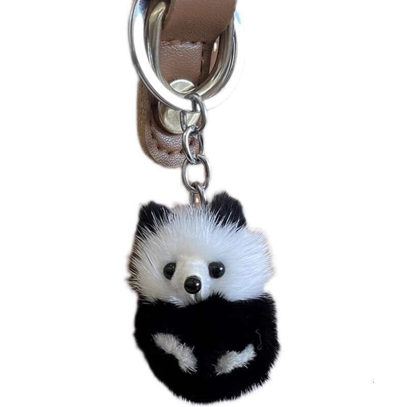 Cute Real Mink Fur Little Panda Car Keychain Pendant Plush Doll Backpack Decoration Small Gift S260126 1cf