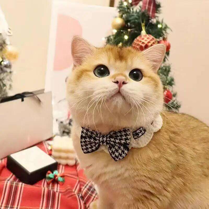 Crocheted Cute Cat Wool Bowtie Collar Bow Pet Bib for & Cats Kitten and Small Dogs Puppies Tie Accessories pet supplies
