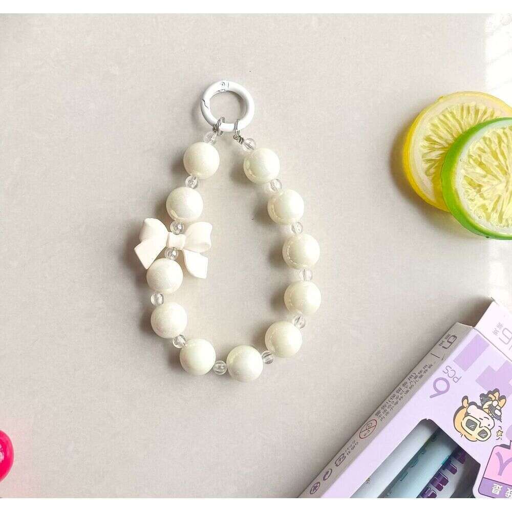 Girl Korean Version Bow Handheld Chain Bead Phone Case Anti-drop Pendant Electroplated Two-tone Beaded Ornament Fashion S260126