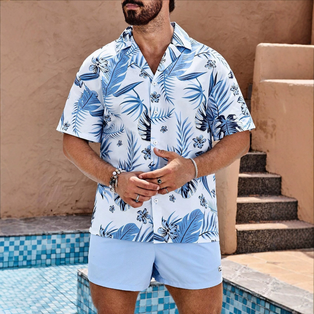 2025 Mens 3D Printed Short Sleeve Shirt Summer Vacation Hawaiian Casual Turn-Down Collar Mens Shirt