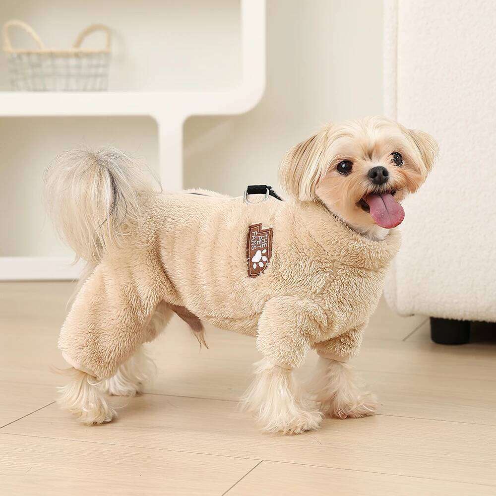 Soft Fleece Clothes Winter Four Legs Covered Plush Pet Coat D-Ring Zipper Puppy Jacket Autumn Overall For Small Middle Dog XJ260127