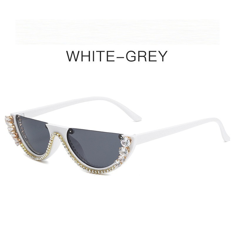 Rhinestone Cat Eye Sunglasses for Women Half Frame Birthday Gift UV Protection Trendy Streetwear Sun Glasses