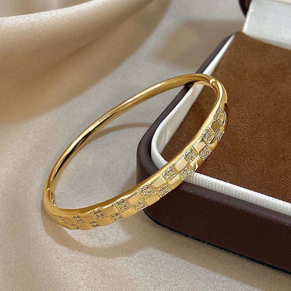 Stylish Zircon Square Patchwork Cuff Bracelets for Women Fashion Gold Plated Copper Stacking Bangle Bracelet Charm Jewelry Gifts XJ260127