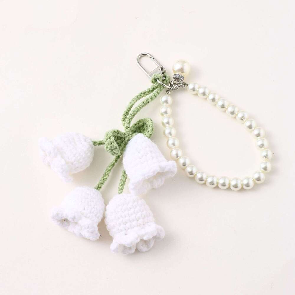 ins Korean Style Creative Cute Girl Pearl Chain Yarn Crochet Orchid Flower Keychain Bag Decoration S260126