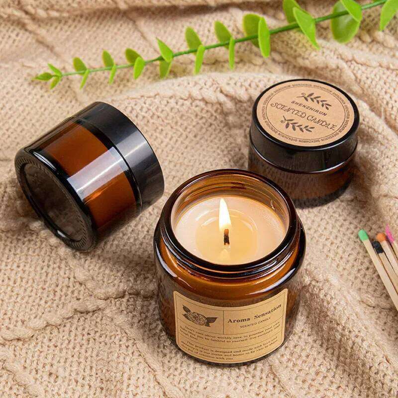 Brown Cup Aromatherapy Smokeless Scented Wax Candle For Home Decor Birthday Valentines Day Christmas Gift Glass Jar Y260127