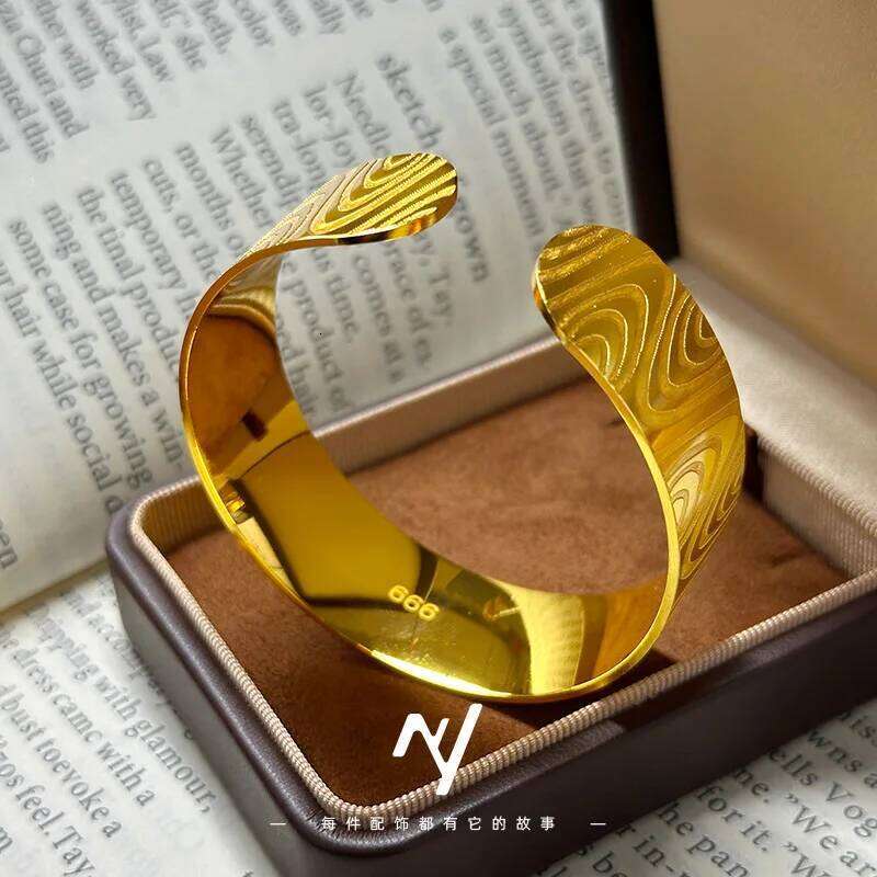 Women's Style real Gold 10 24K Pure Ins gold Luxury 9999 Popular Geometric Ripple Opening Bracelet XJ260127