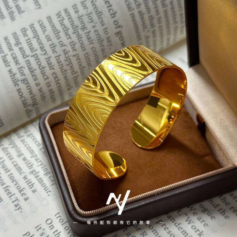 Women's Style real Gold 10 24K Pure Ins gold Luxury 9999 Popular Geometric Ripple Opening Bracelet XJ260127