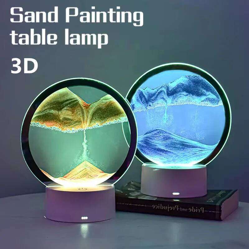 Quicksand Table Lamp, internet red hourglass decompression ornament 3D three-dimensional sand water painting colorful R Z260127