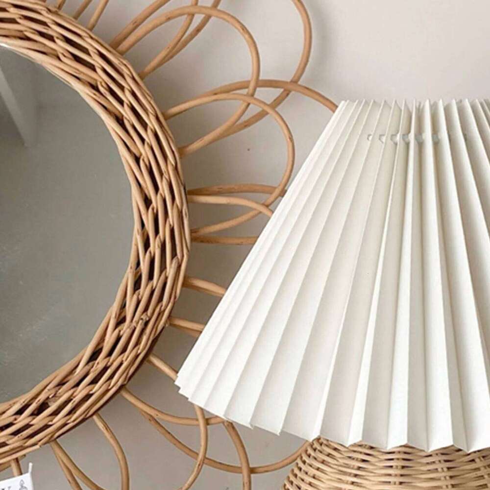 Bedside Nightstand Mini for Bedroom Living Room Side Table Rattan Pleated Aesthetic Vintage Lamp Z260127