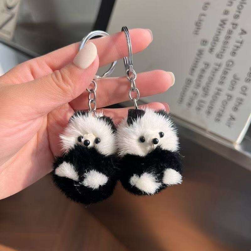 Cute Real Mink Fur Little Panda Car Keychain Pendant Plush Doll Backpack Decoration Small Gift S260126 ba9