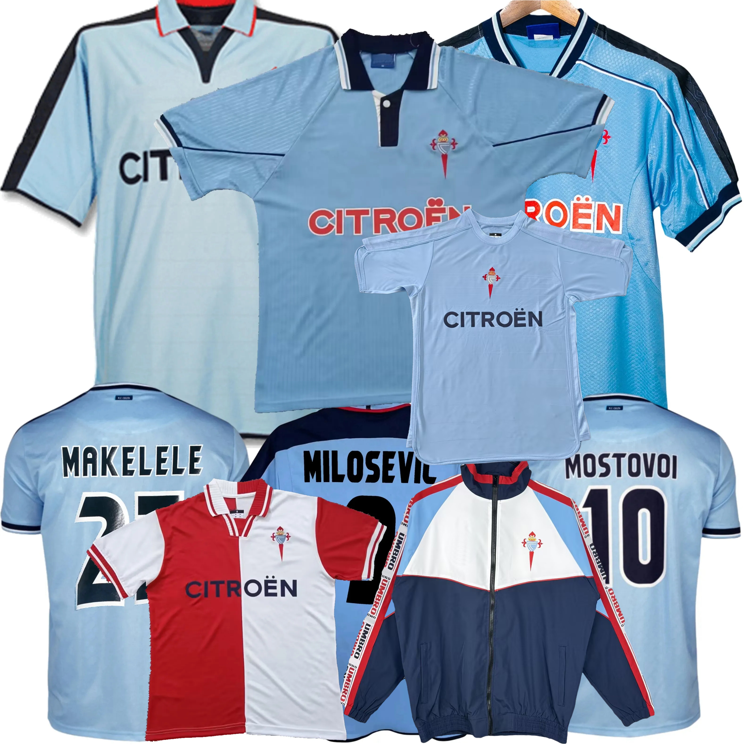 Retro classic celta soccer jerseys de Vigo MOSTOVOI MILOSEVIC MAKELELE 1997 1998 1999 2000 2002 2003 2004 2005 2006 2007 football shirts