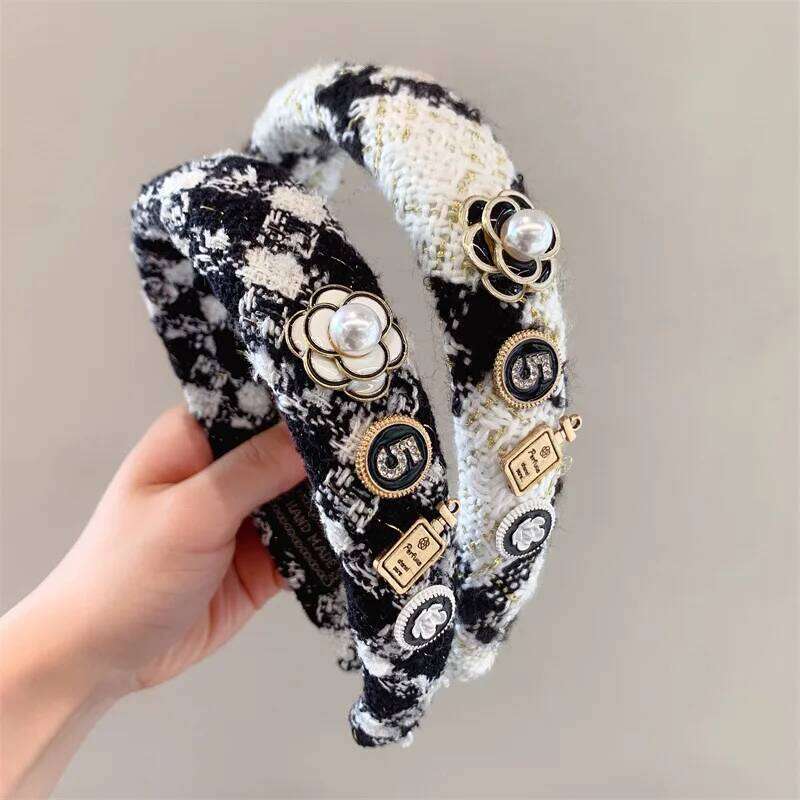 Luxury Design Y2k Autumn/Winter Women's Black And White Grid Headband Fashion Hair Accessories - view 3