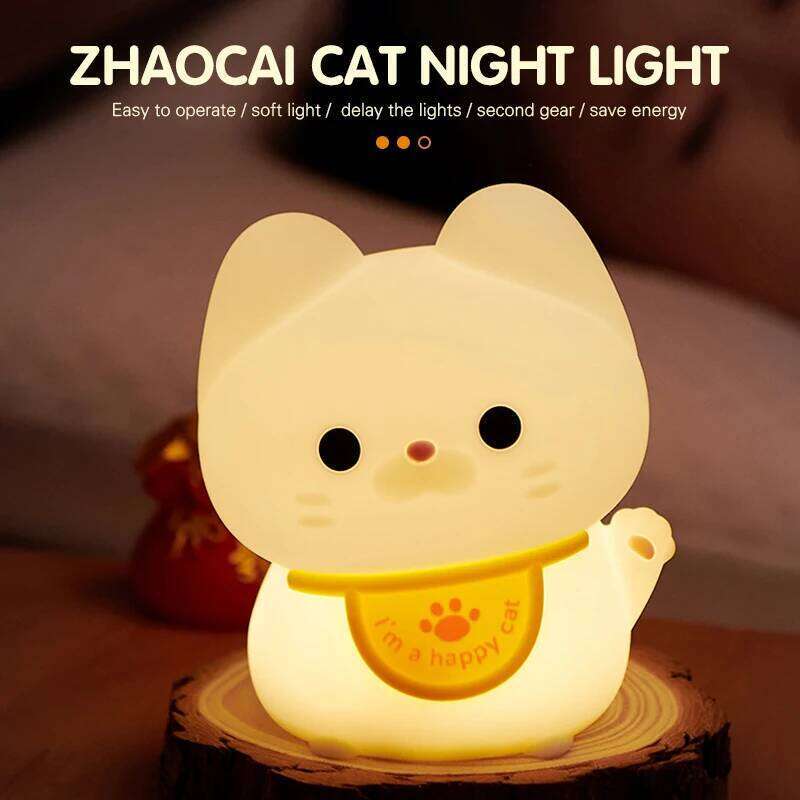 1pc Lucky cat LED night Room mood Bedroom decorative Cute animal lamp with sleeping light Z260127