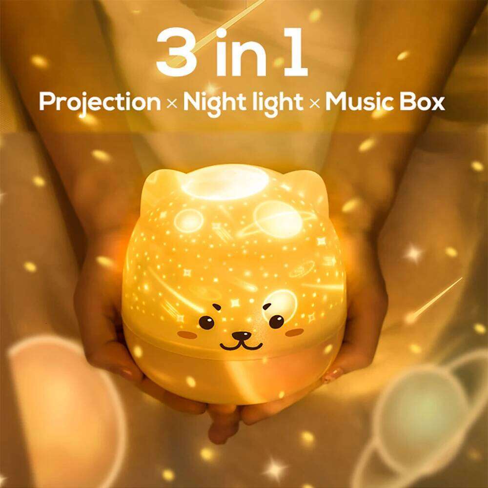 Starry Sky LED Projector Cute Bear Music Box Night Light Rotatable Bedside Lamp Kids Gifts USB Rechargeable For Bedroom Z260127