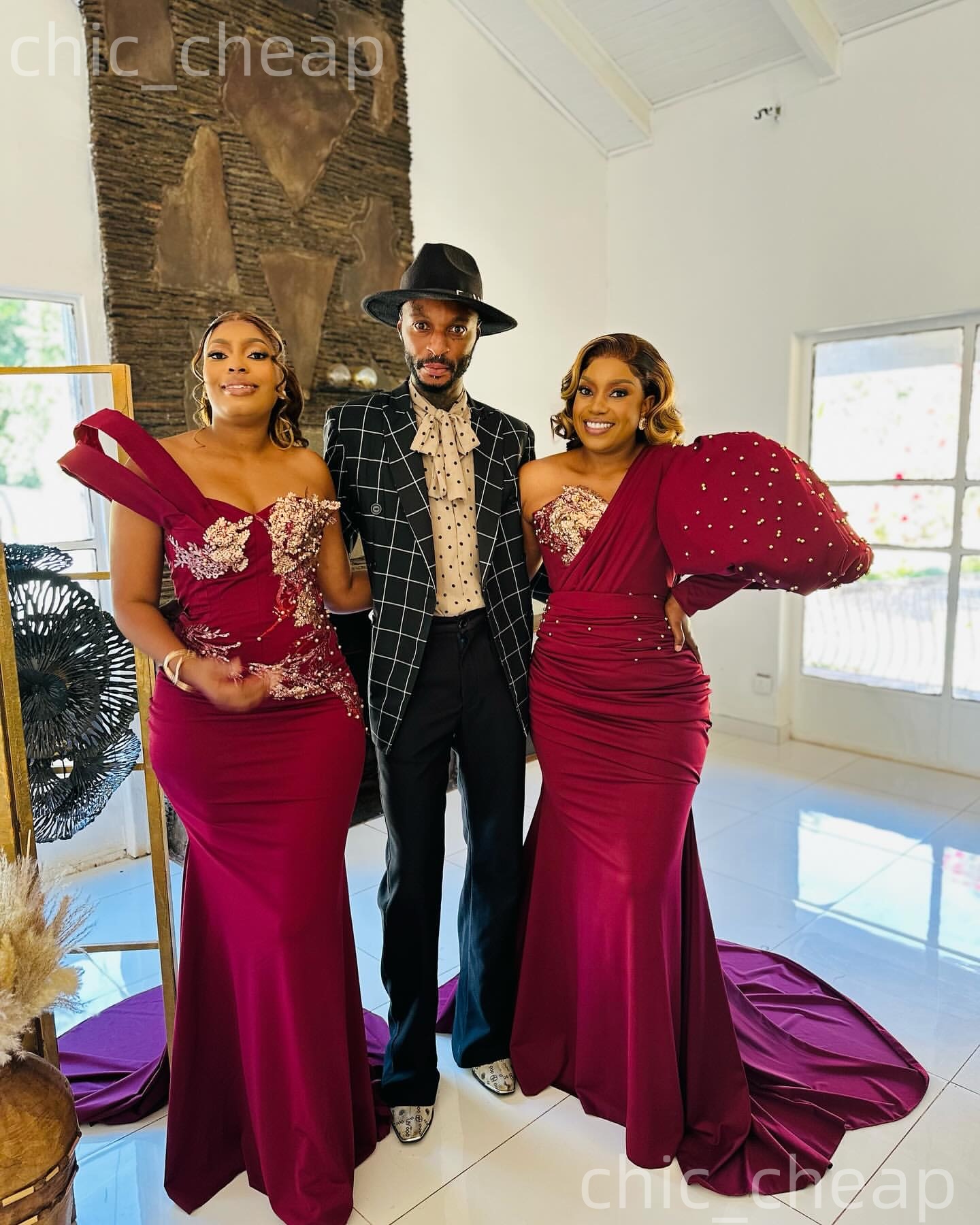 2026 Plus Size Burgundy Mermaid Mother Of Bride Dresses One Shoulder Pearls Satin Evening Party Mama's Dress Vintage 50's Birthday Wedding G