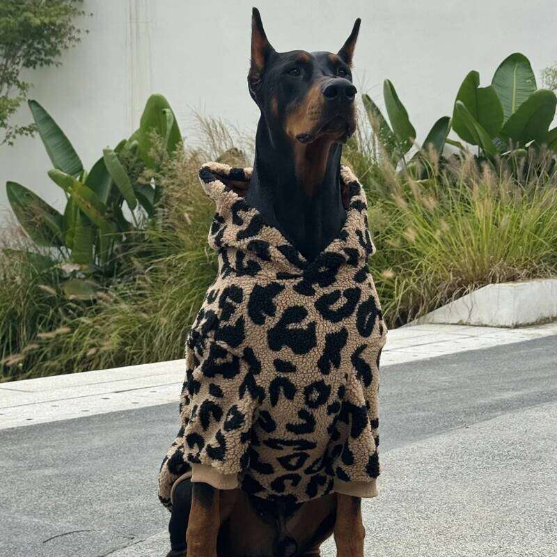 Fashion Leopard Hoodie Media Large Warm Fleece Dog Jacket Doberman Coats For Big Dogs ropa para perro