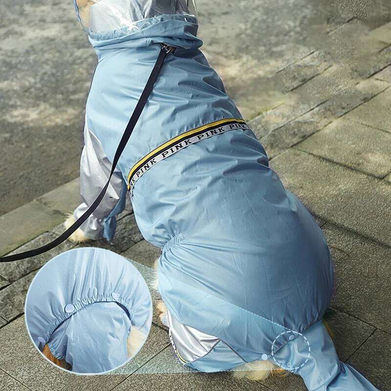 HOOPET Big Dog Tail Jumpsuit Raincoat for Large Dogs with Reflective Strips Tow Hole Labrador Waterproof Jacket XJ260127