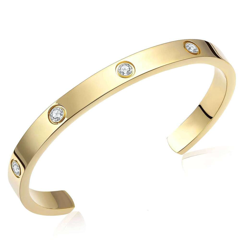 Gold Plated Bracelet with Cubic Zirconia Stones Stainless Steel Bangle Minimalist Cuff Love Charm Bracelets for Women XJ260127