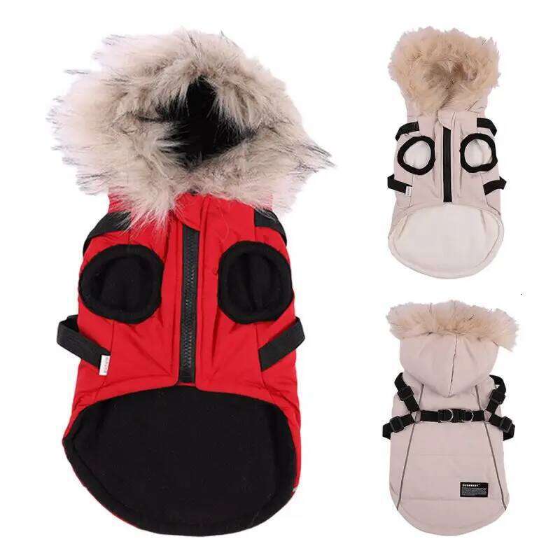 Winter Clothes Hooded Dogs Warm Fleece Large Dog Jacket Waterproof Pet Coat with Harness Puppy Costume XJ260127