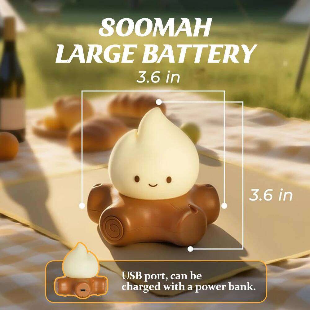 Cute Campfire Night Light Silicone Sleeping Nightlight With Stepless Dimming Rechargeable Beside Lamp For Halloween Decor Z260127