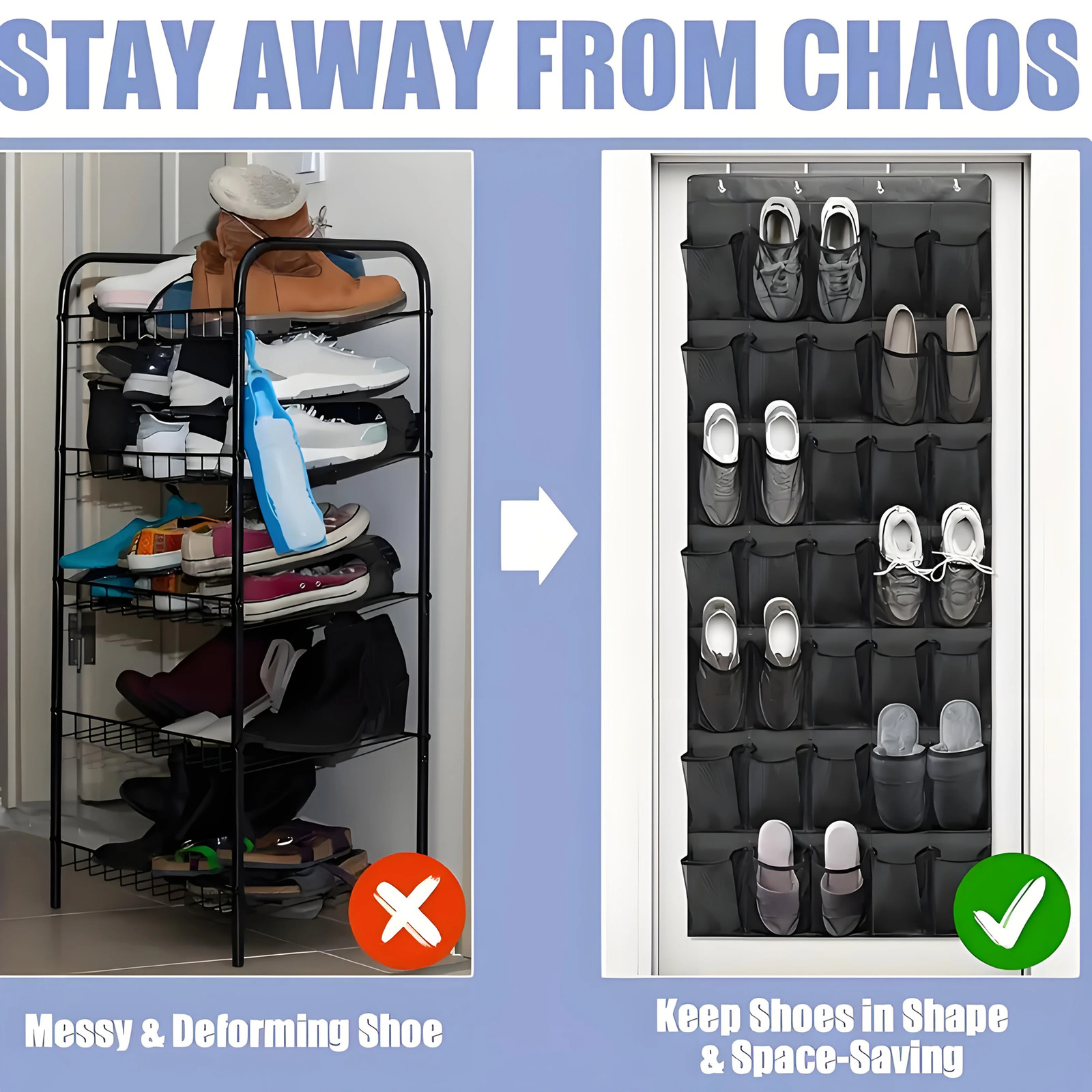 Over the Door Shoe Organizer 24 Large Breathable Mesh Pockets Space Saving Hanging Storage Holder Closet Rack Hanger Holds 260127