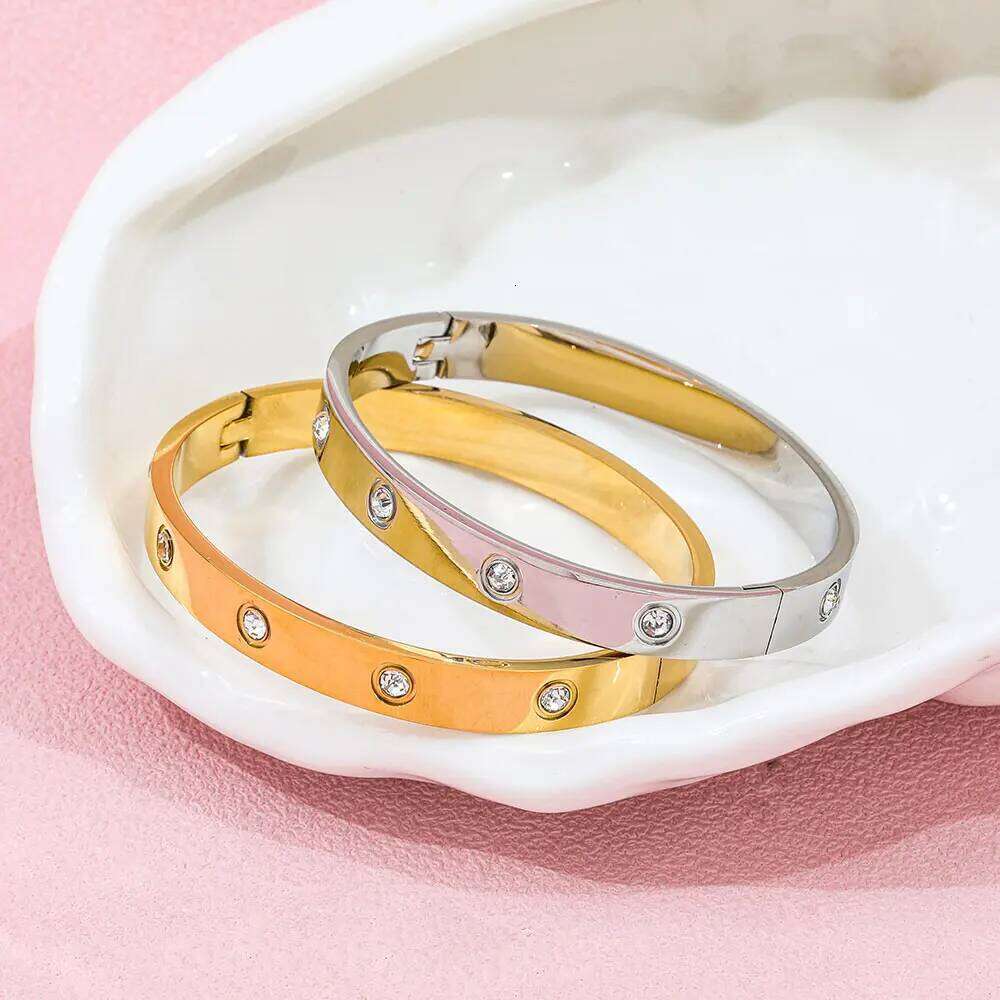 Joolim Jewelry High End PVD Wholesale Waterproof&No Fade Fashion Rhinestone Pave Bangle Stainless Steel Bracelet for Women XJ260127