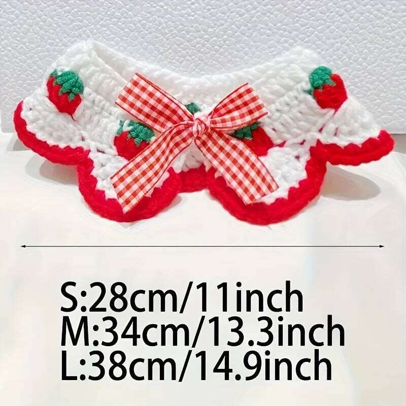 Strawberry Plaid Pet Bib, Soft Polyester Bow Tie With Ruffle Edge, Adjustable Strap For Cats Dogs All Sizes