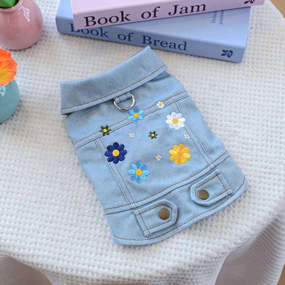 Denim Puppy Jacket For Chihuahua Yorkie Adjustable Lightweight Coat, Breathable Dog Clothes With Snap Closure XJ260127