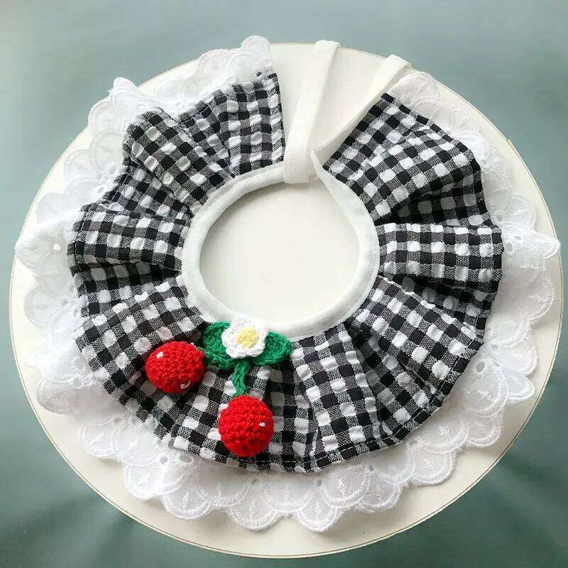 Fashion Cherry Puppy Cat Accessories Print Lace Bibs Adjustable Scarf Neckerchief For Small Dogs Collar Necklace Petshop Product