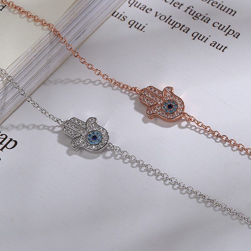 Devils Eye Palm Zircon Chain Bracelet for Women Link Connected Stainless Steel Finger Ring Bracelets Hand Harness Jewelry 250922
