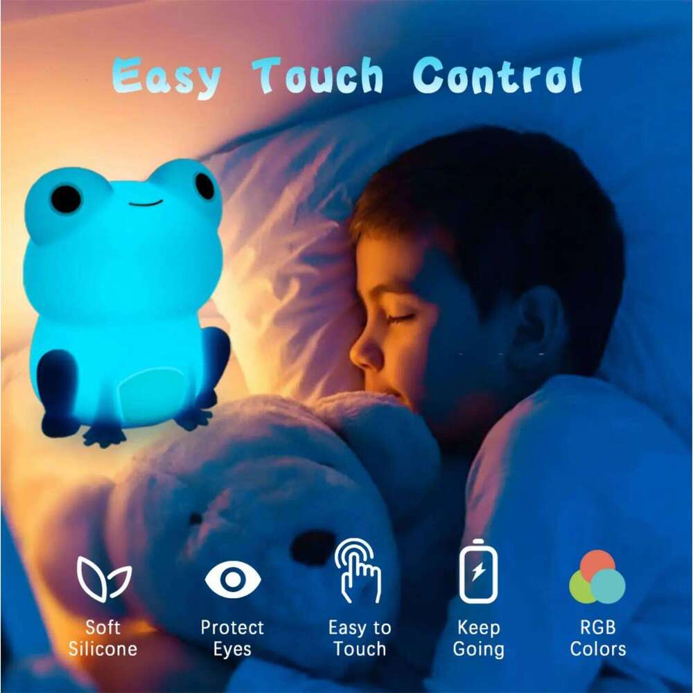 Lamp for Kids Frog Soft Silicone Sleeping Night Dimmable Timer Rechargeable Colorful Light Room Decor Children Gifts Z260127