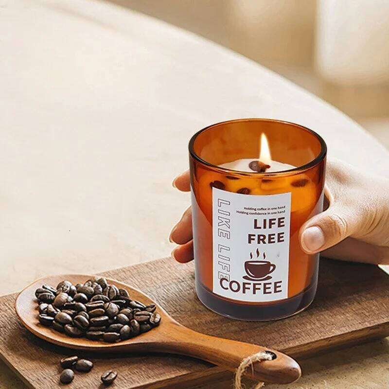 Coffee Scented Candle Amber Jar Gifts for Guests in Personal Design Aesthetic Home Decorative Candles Y260127